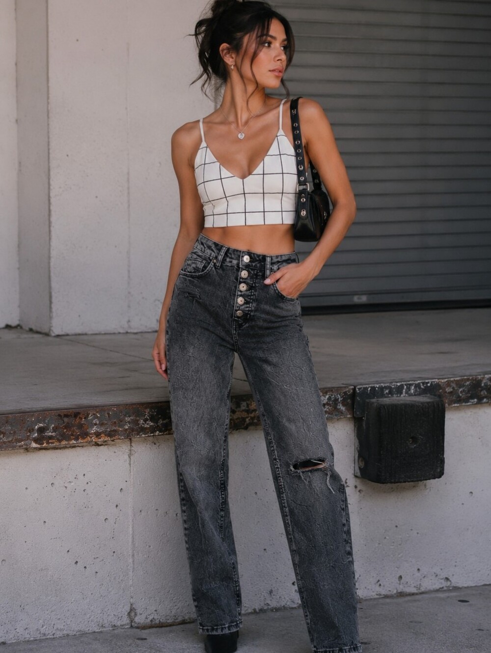 Vanilla Star high-waisted distressed mom jeans in a black acid wash Size 1